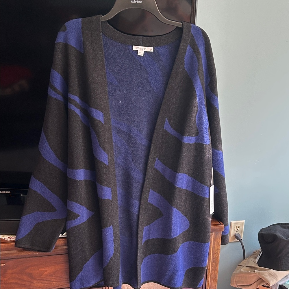 Chico's NWT- Black and Blue Open-Front Cardigan- Size XL